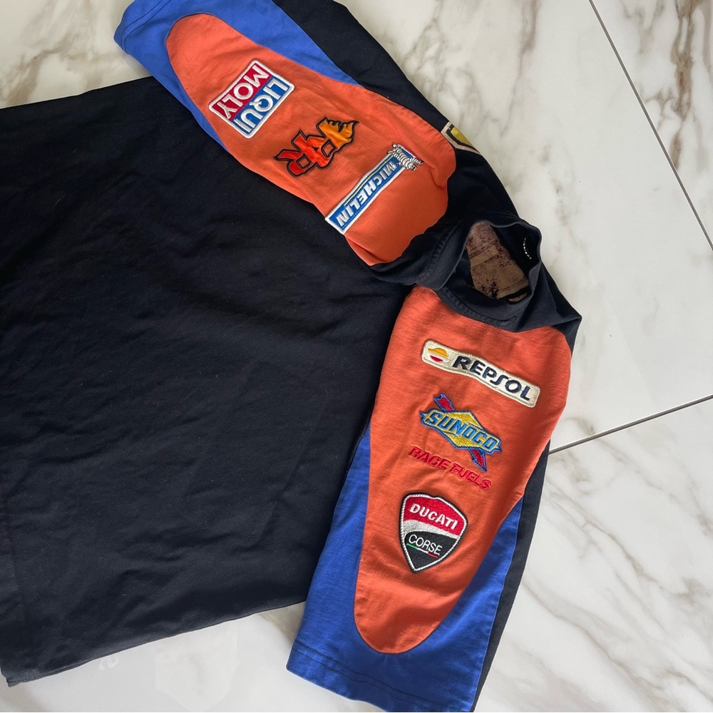Vie Riche Paris Moto Racing Logo Patch Cotton Tee Shirt Size Mens Small - Picture 4 of 7